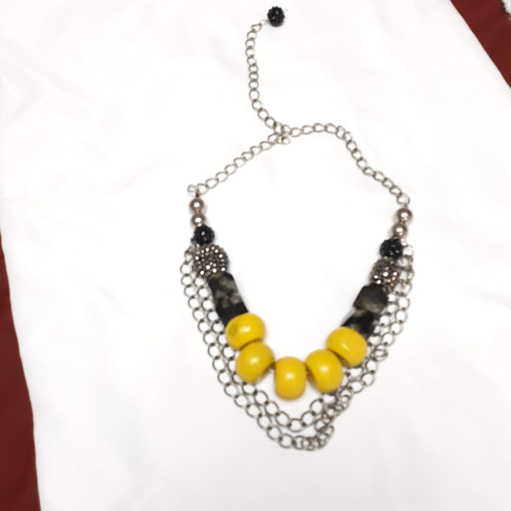 Yellow Wooden Bead Necklace